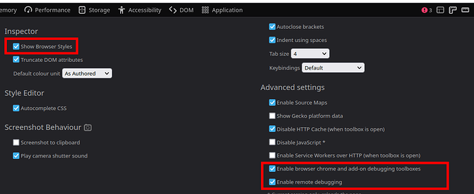 Firefox dev tools settings