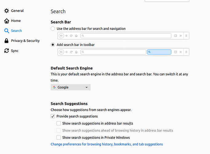 Firefox search preferences